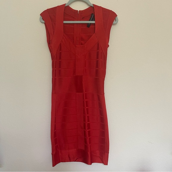 Size 2 French Connection Red Bandage Mini Dress - Picture 2 of 5